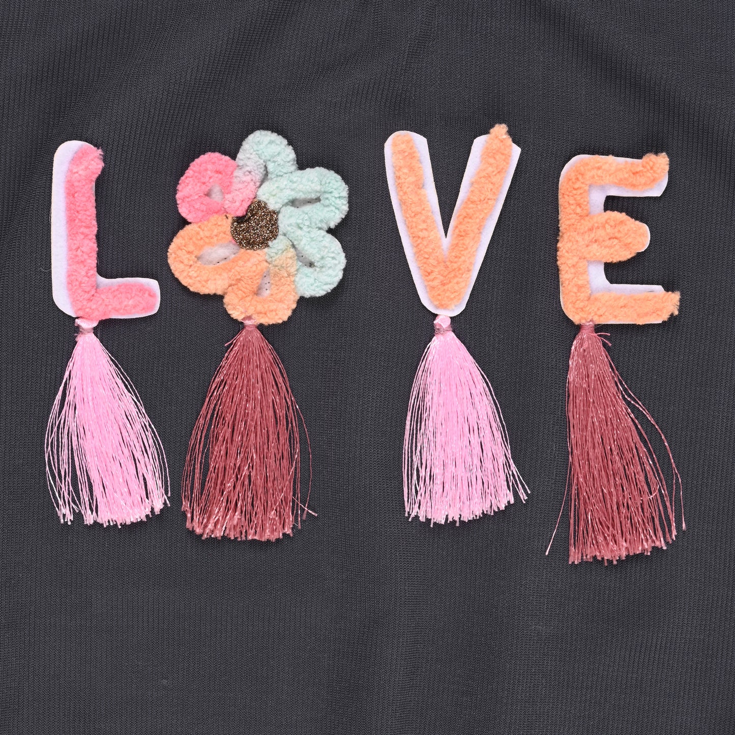Girls High Neck Cotton T-shirt with Love Embroidery & Tassel Detailing tg401