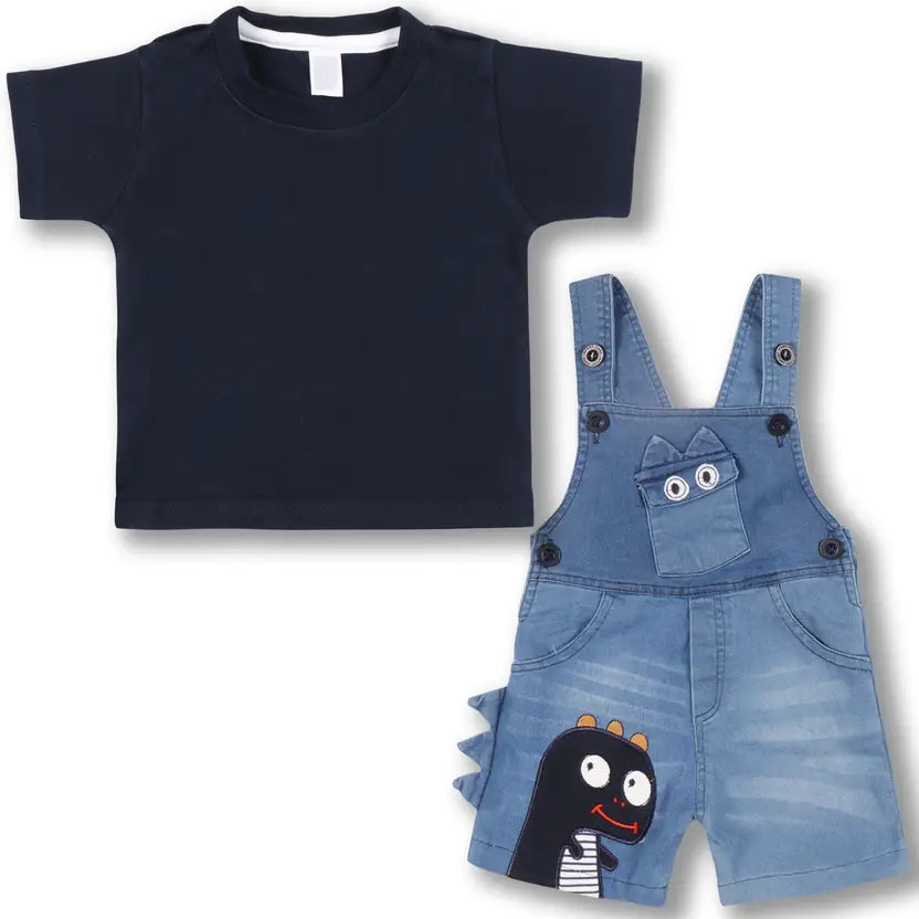 Boys Cartoon Cotton Tshirt and Denim Dungaree Set