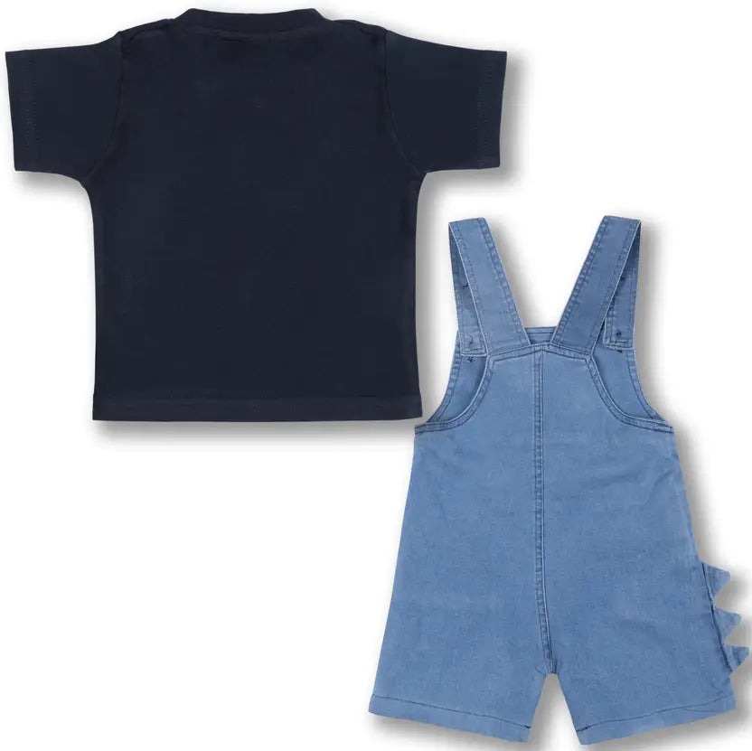 Boys Cartoon Cotton Tshirt and Denim Dungaree Set