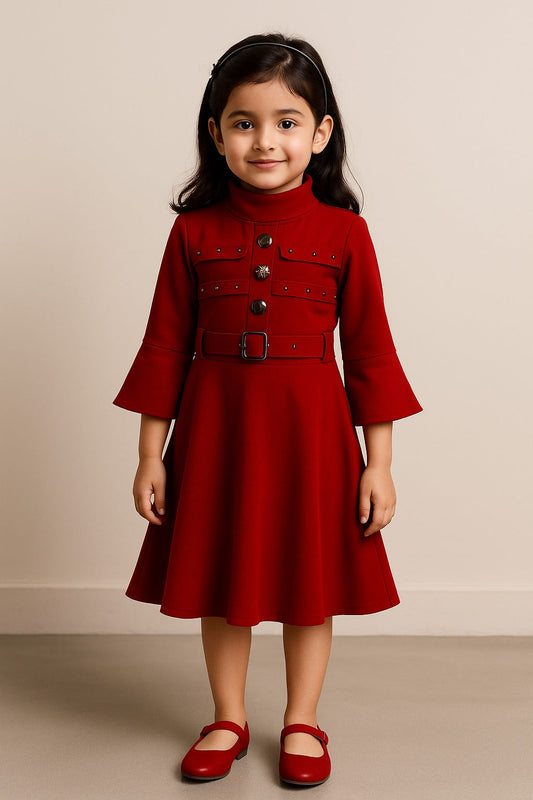Girls A-Line Maroon Colour Dress - Wish Karo