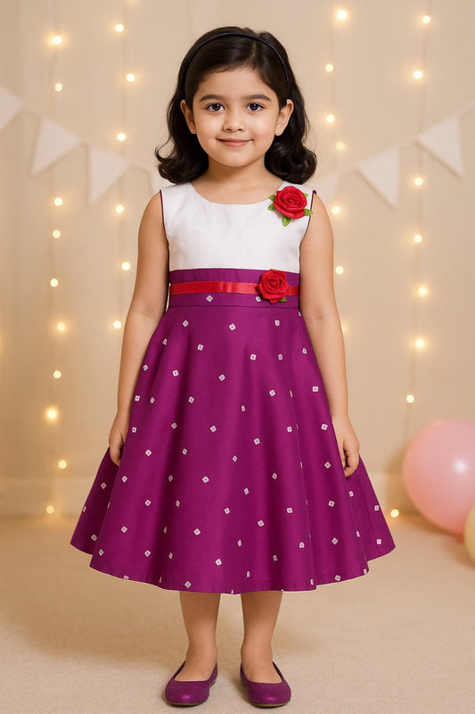 Girls Cotton Printed Summer Dress with Floral Applique - Wish Karo