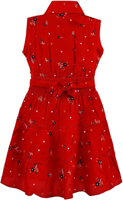 Girls Red Floral Tiered Shirt Dress