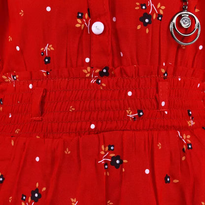 Girls Red Floral Tiered Shirt Dress
