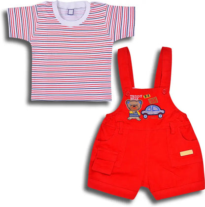 Boys Cotton Cartoon Tshirt and Dungaree Set hdr2006