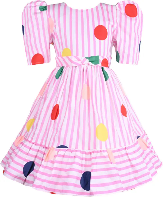 Girls Cotton Striped Polka Print Summer Dress - Wish Karo