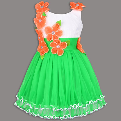 Girls Floral Applique Tricolor Republic Day Special Dress