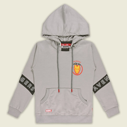 Boys Cotton Blend Marvel Hoodie | Iron Man Printed Hooded Sweatshirt with Avengers Sleeve Design - Wish Karo