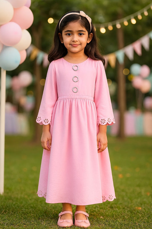 Girls Solid Kimono Sleeve Fit and Flare Frock Dress - Wish Karo - photo 2