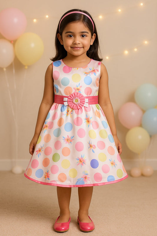 Pink Polka Dots Flower Detail Dress - Wish Karo - photo 1