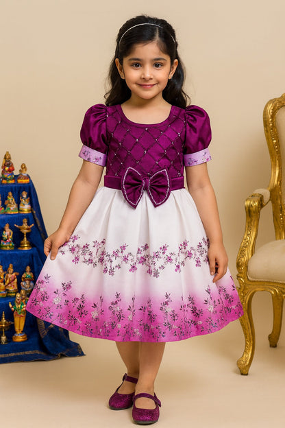 Girls Floral Print Party Dress with Embellishments