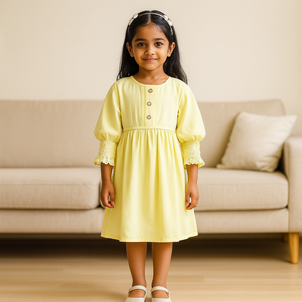 Girls Full Sleeve Rayon Casual Dress with Lace Detailing fe3456