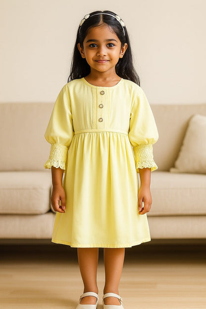 Girls Full Sleeve Rayon Casual Dress with Lace Detailing fe3456