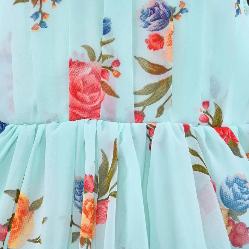 Girls Floral Printed Strappy Dress fe3149blu
