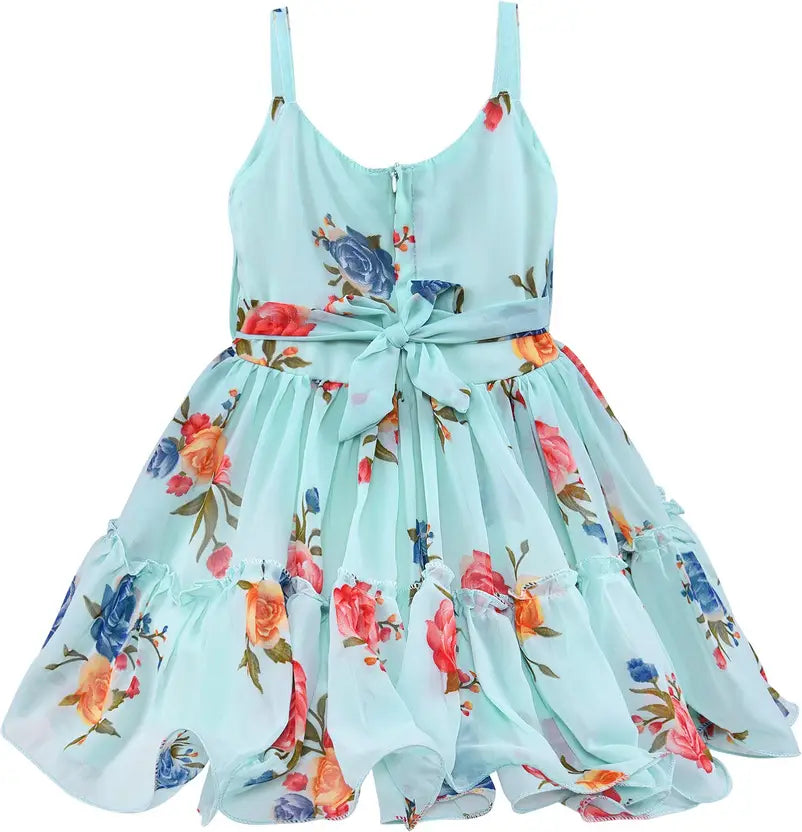 Girls Floral Printed Strappy Dress fe3149blu