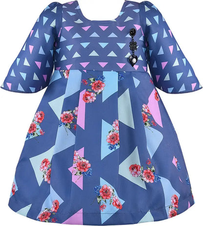 Girls Midi/Knee Length Casual Dress   stn737blu