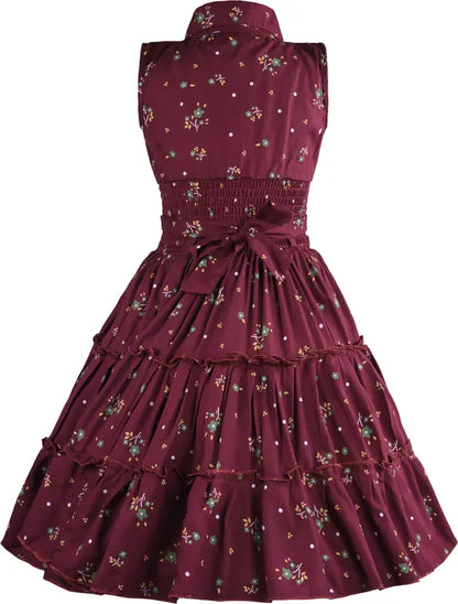 Girls Red Floral Tiered Shirt Dress