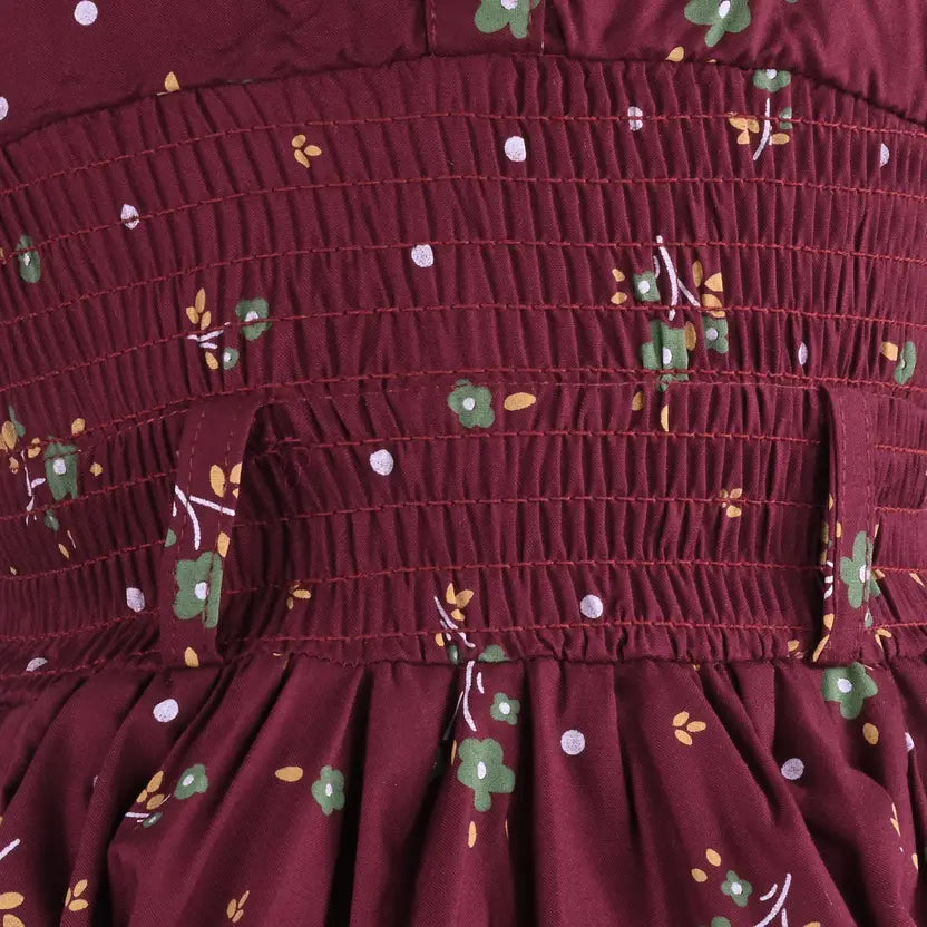 Girls Red Floral Tiered Shirt Dress