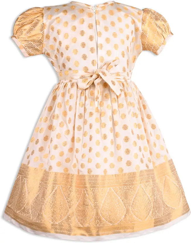 Girls Golden Pleated Onam Dress