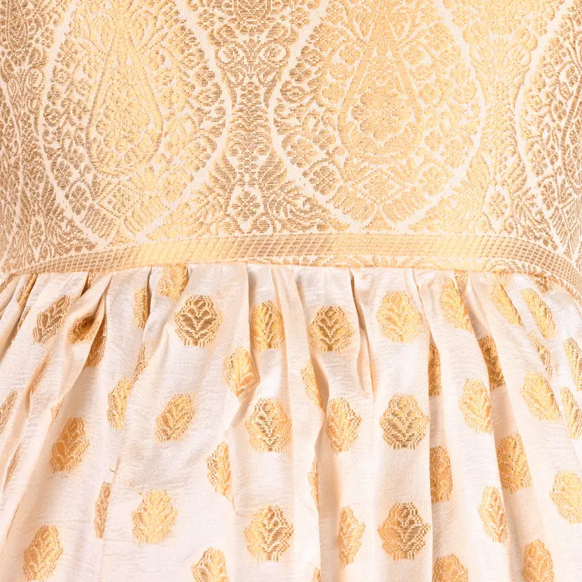 Girls Golden Pleated Onam Dress