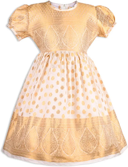 Girls Golden Pleated Onam Dress
