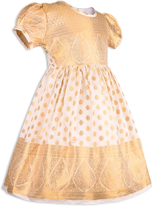 Girls Golden Pleated Onam Dress