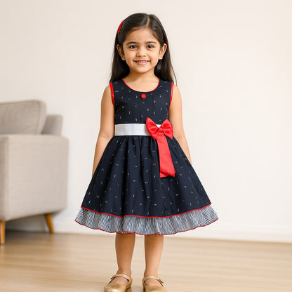 Girls A-line Graphic Printed dress with bow detail ctn618