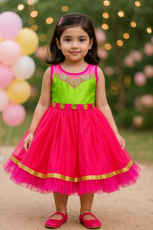 Baby Girls Party Wear Frock Birthday Dress For Girls fe2651pnk - Wish Karo - photo 1