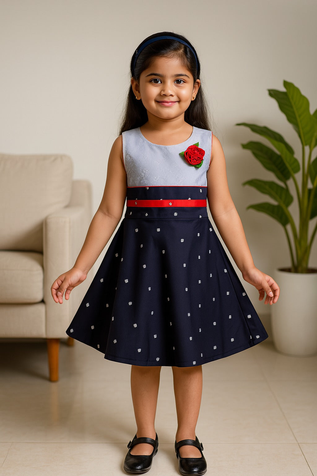 Girls Graphic Printed A-line dress with bow design - Wish Karo - photo 1
