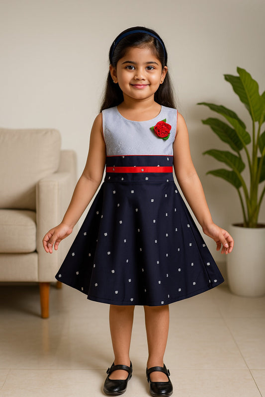 Girls Graphic Printed A-line dress with bow design - Wish Karo - photo 1