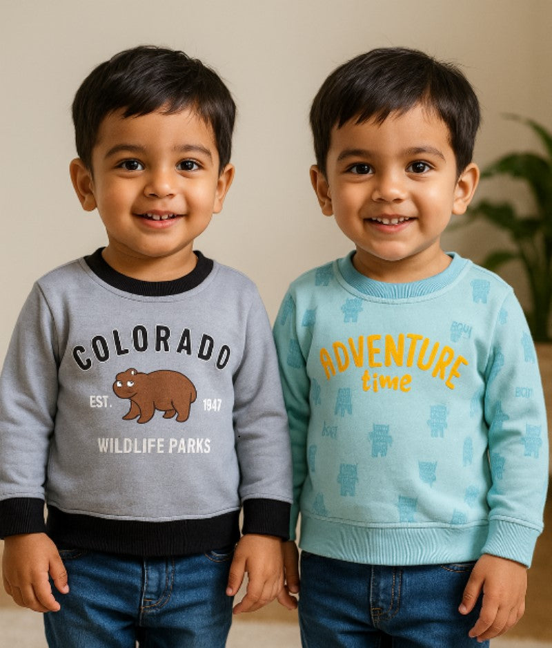 Boys and Girls Pack of 2 Typography Printed Sweatshirt - Wish Karo