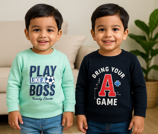 Boys and Girls Pack of 2 Typography Printed Sweatshirt btc054sgnb