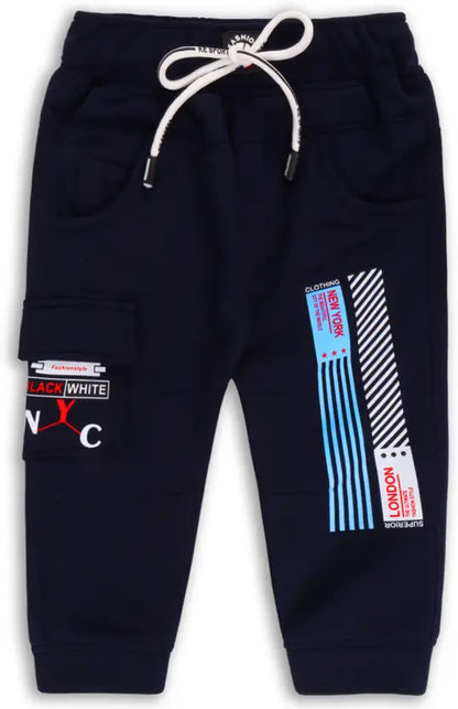 Boys Navy Printed Cotton Blend Jogger Pants js63nb