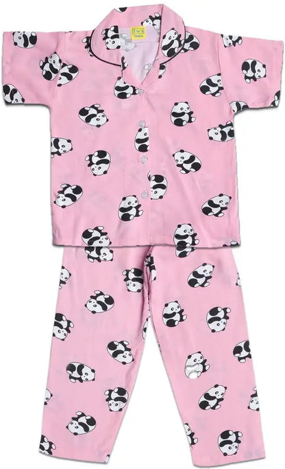 Boys & Girls Printed Cotton Blend Kids Nightwear ND15pnk