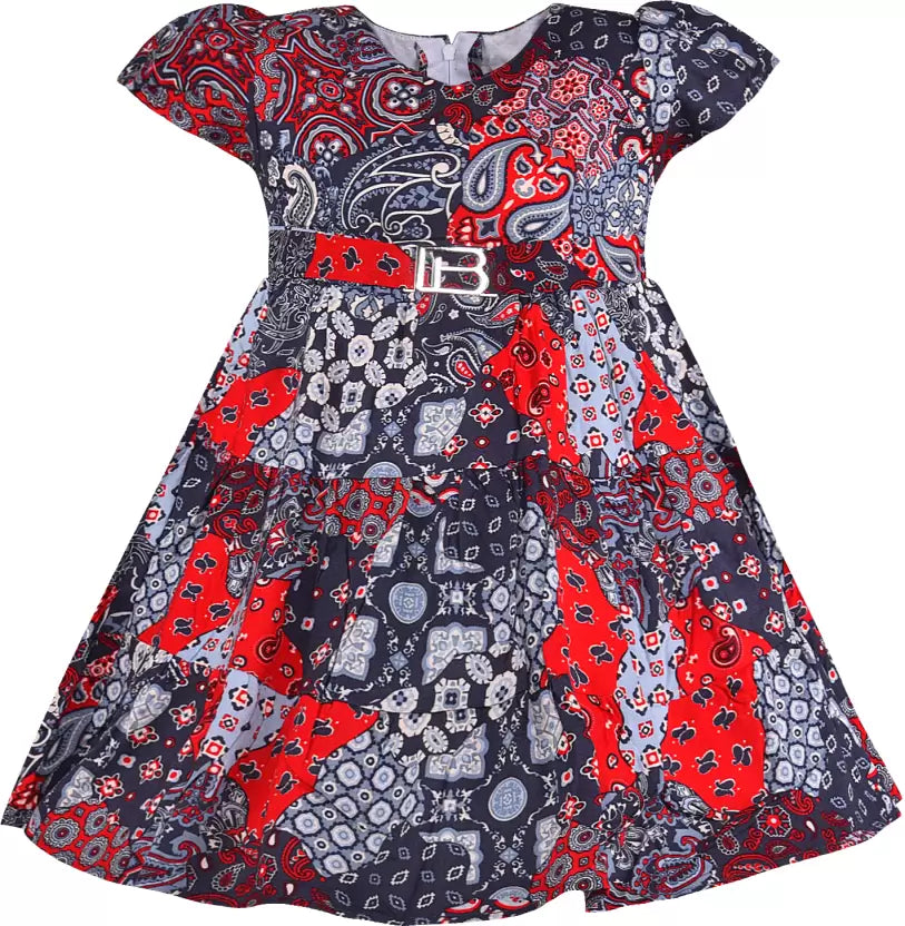 Baby Girls Casual Wear Dress Wholesale | Grey & Red Printed Summer Frock Bulk Supplier