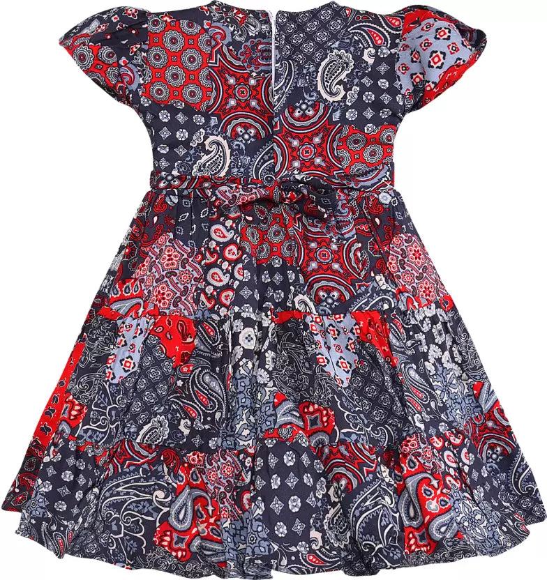 Baby Girls Casual Wear Dress Wholesale | Grey & Red Printed Summer Frock Bulk Supplier