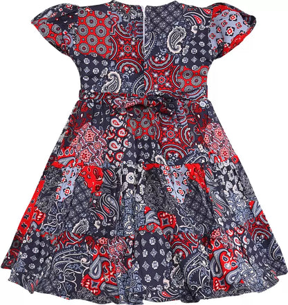 Baby Girls Casual Wear Dress Wholesale | Grey & Red Printed Summer Frock Bulk Supplier