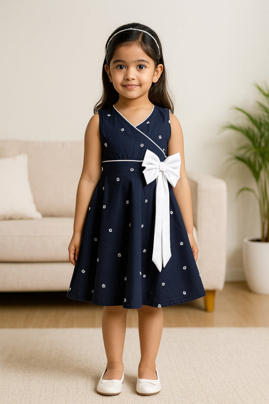 Girls Cotton Polka Printed Bow Summer Dress - Wish Karo - photo 1