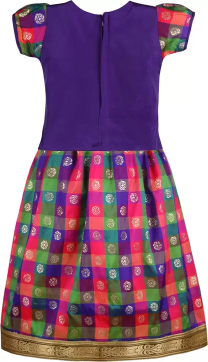 Girls Checked Ethnic Top and Skirt Set