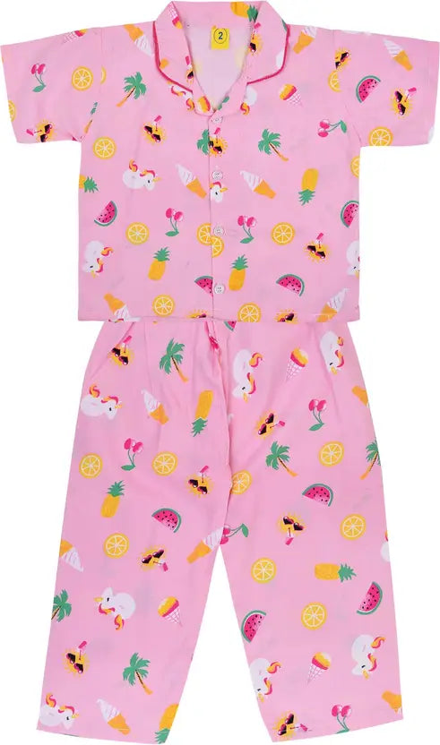 Girls Printed Cotton Kids NightwearÂ nd58pnk