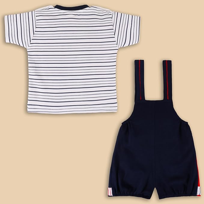 Boys Striped Printed Cotton Dungaree Set bt666