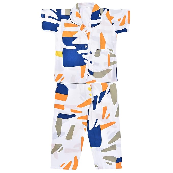 Unisex Printed Top and Bottom Pyjamas Night Dress nd74wht