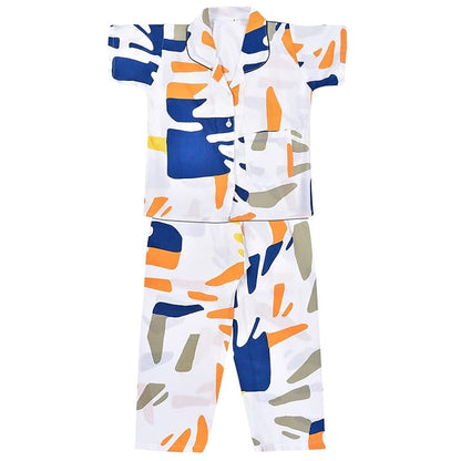 Unisex Printed Top and Bottom Pyjamas Night Dress nd74wht