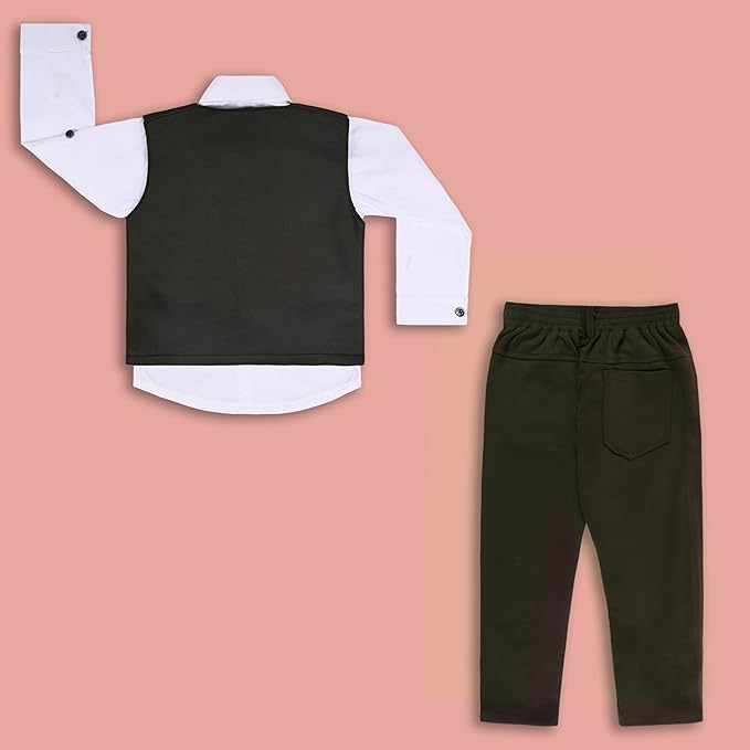 Shirt With Waistcoat And Pant For Boys (bsp009dgrn)