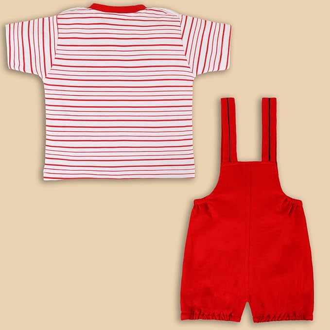Boys Striped Printed Cotton Dungaree Set bt666