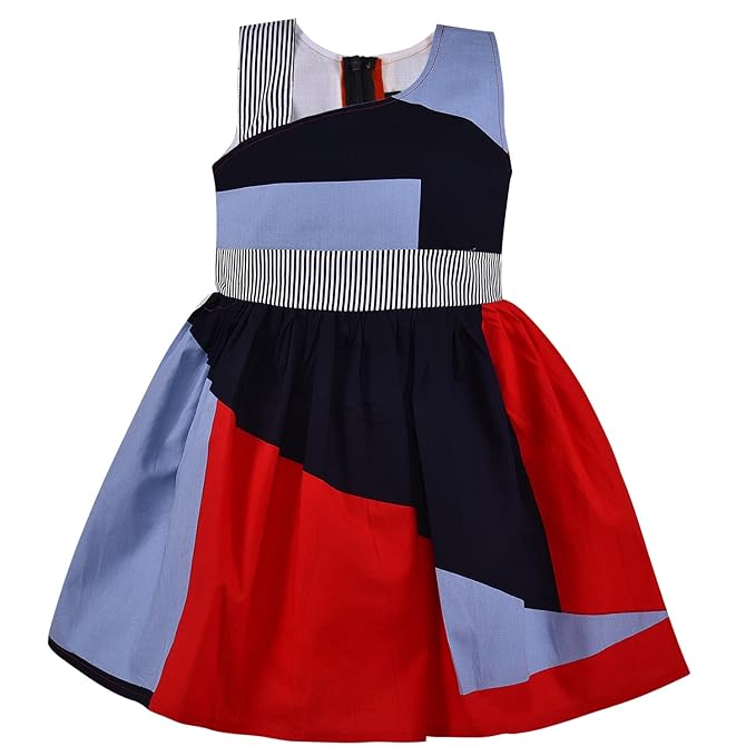 Girls Pure Cotton Colour Block Summer Dress ctn556