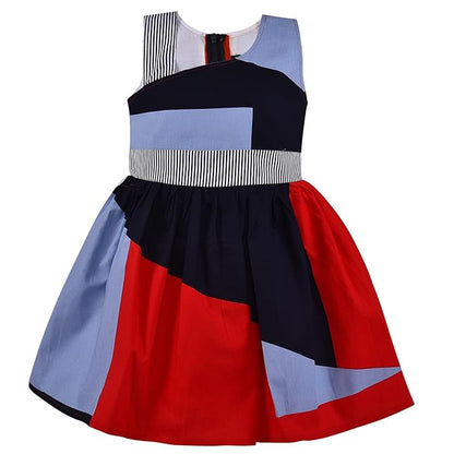 Girls Pure Cotton Colour Block Summer Dress ctn556