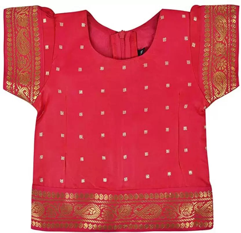 Girls Zari Woven Pattu Pavadai Choli Skirt Set gc204pnk