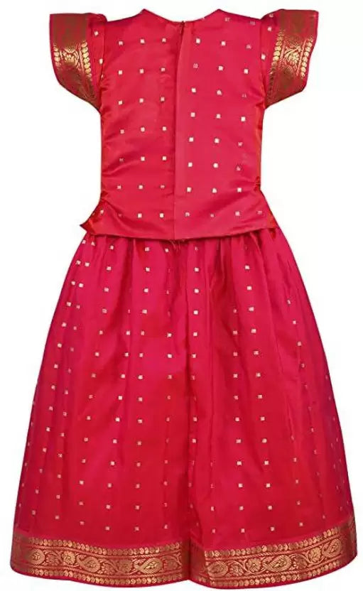 Girls Zari Woven Pattu Pavadai Choli Skirt Set gc204pnk