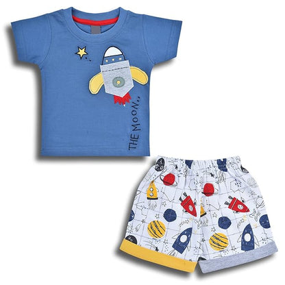 Baby Boy Space Rocket Outfit Set | Cotton T-Shirt & Shorts