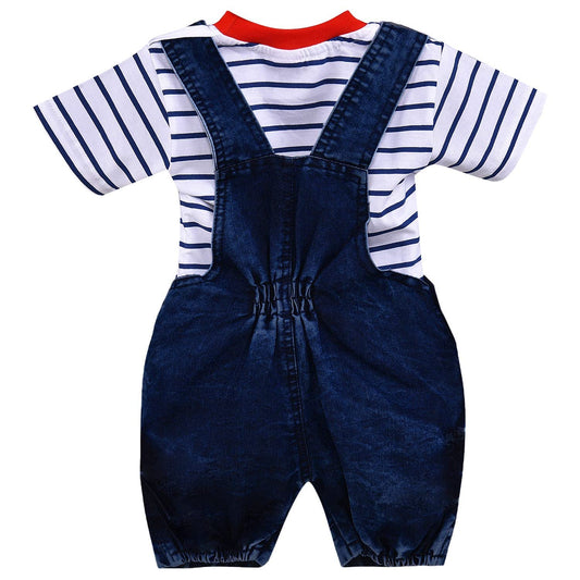 Boys Striped Denim Dungaree Set